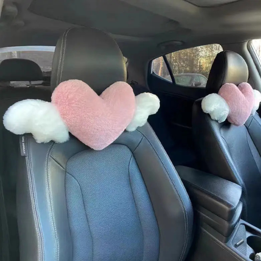 Heart with Wings Pink Car Headrest Plushy