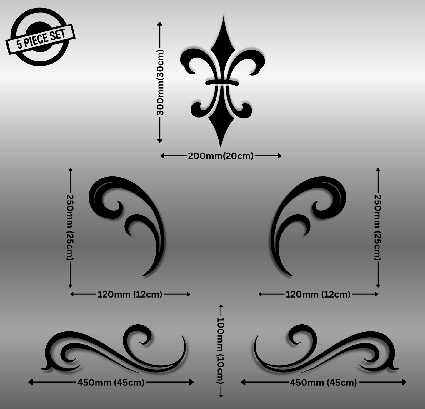Fleur-de-lis 5pc Scroll Set for Caravan, RV, Motorhome, Horse Float