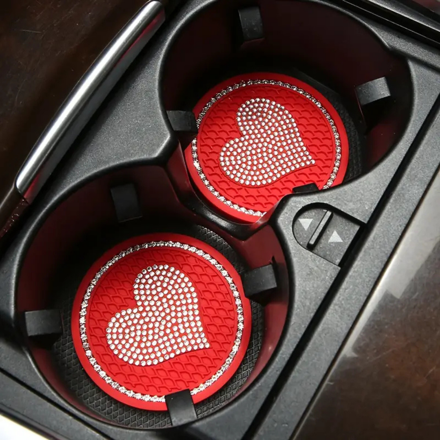 2Pc Sparkle Heart Bling Bling Car Coasters - Assorted Colours