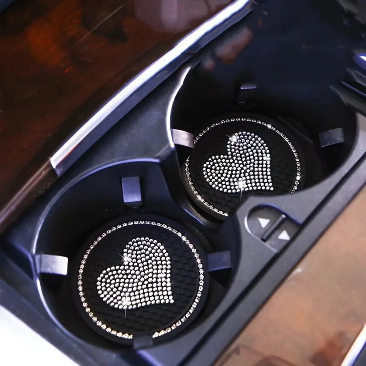 2Pc Sparkle Heart Bling Bling Car Coasters - Assorted Colours