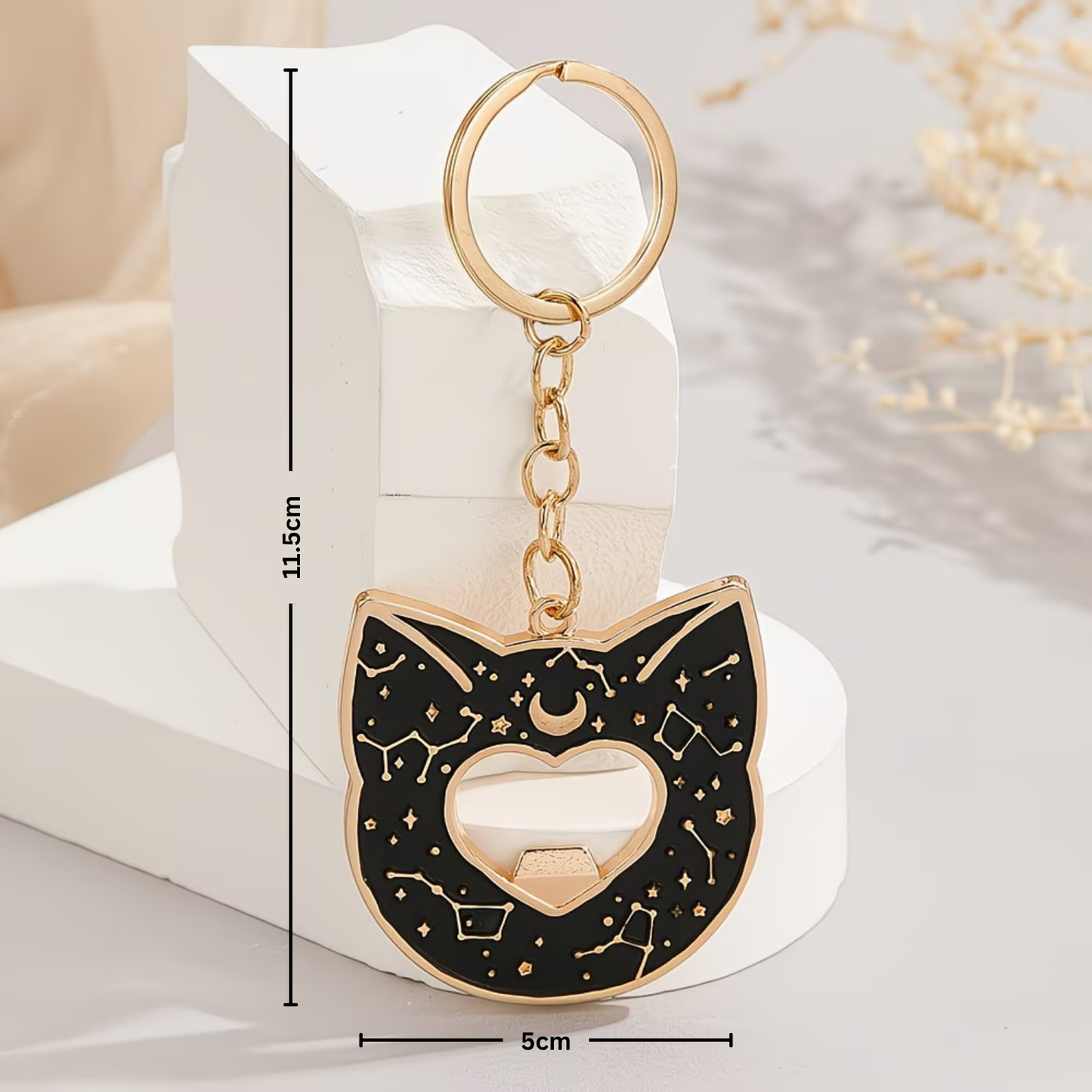 Black Cat Celestial Bottle Opener Enamel Keyring