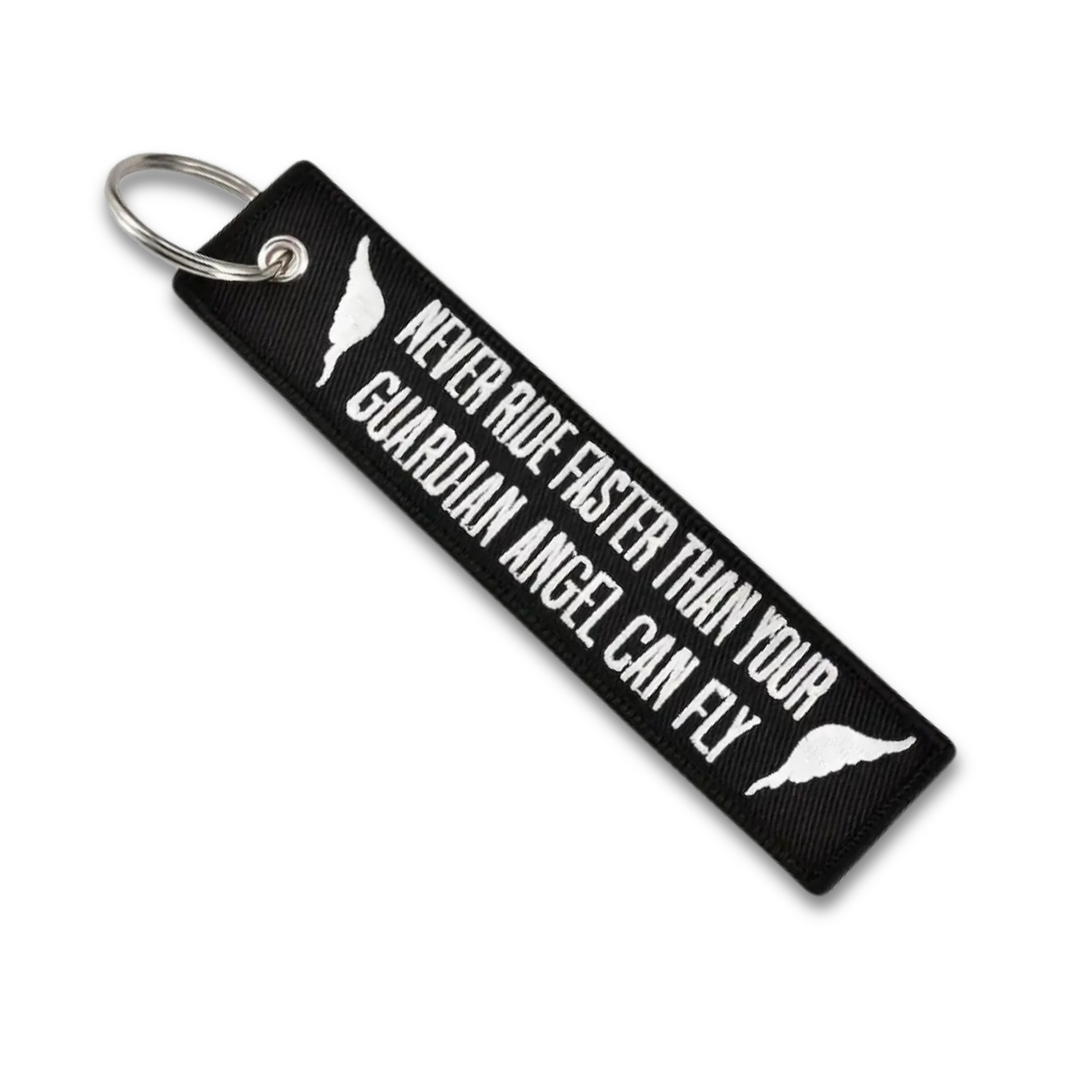Never Ride Faster than Your Guardian Angel Can Fly Keyring