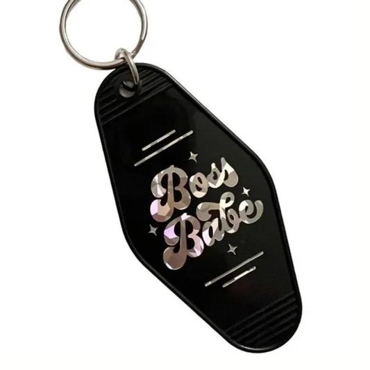 Boss Babe Motel Tag Keyring - Black