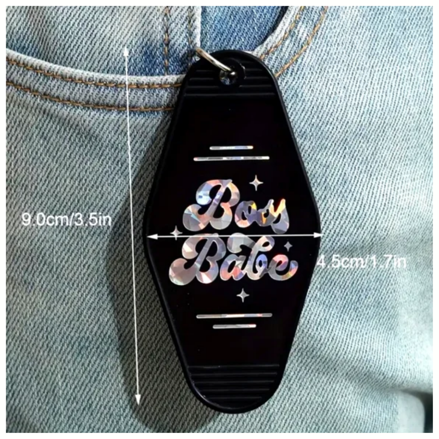 Boss Babe Motel Tag Keyring - Black