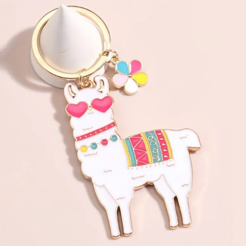 Llama Keyring with Mini Flower Charm Keyring