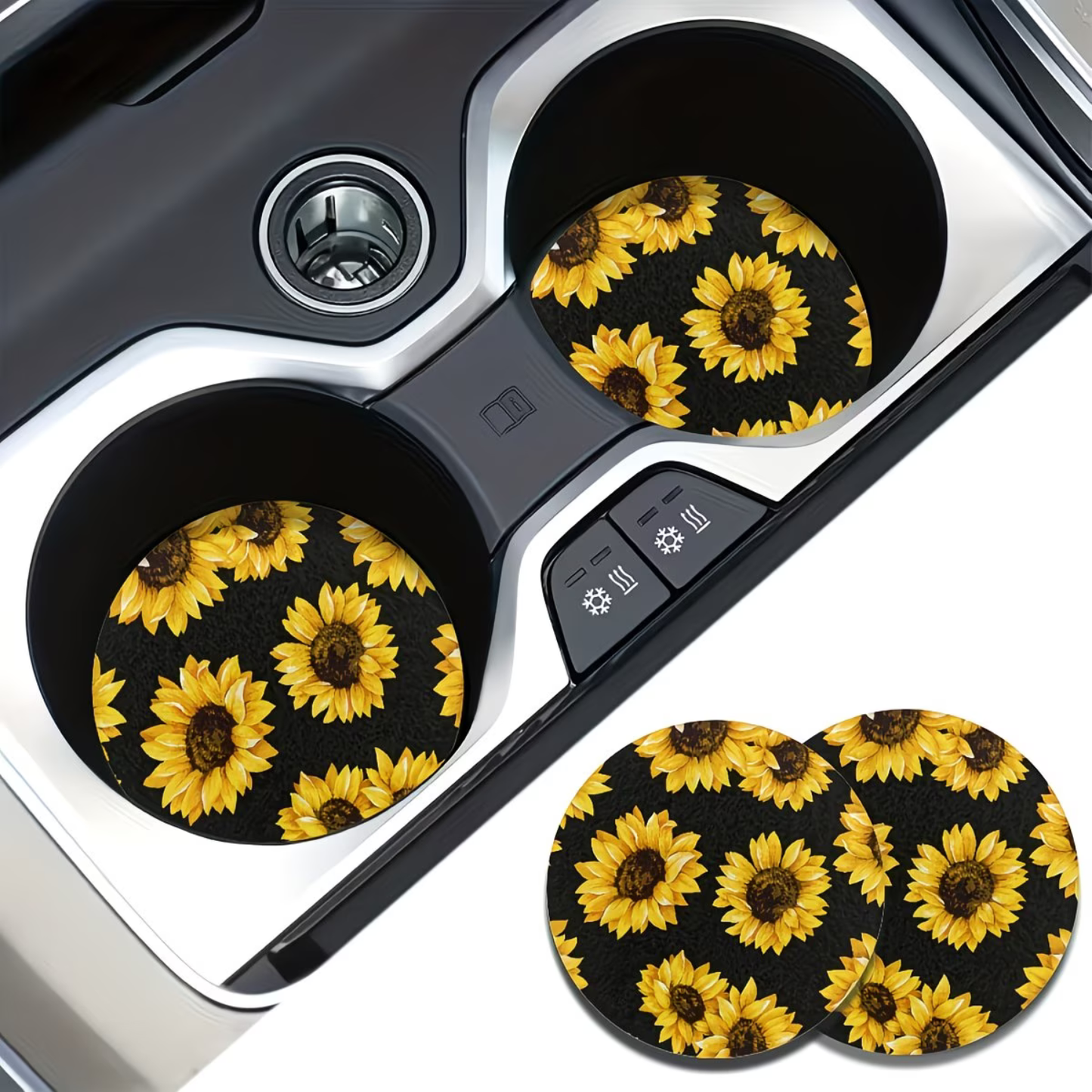 2Pc Sunflower Car Cup Coasters