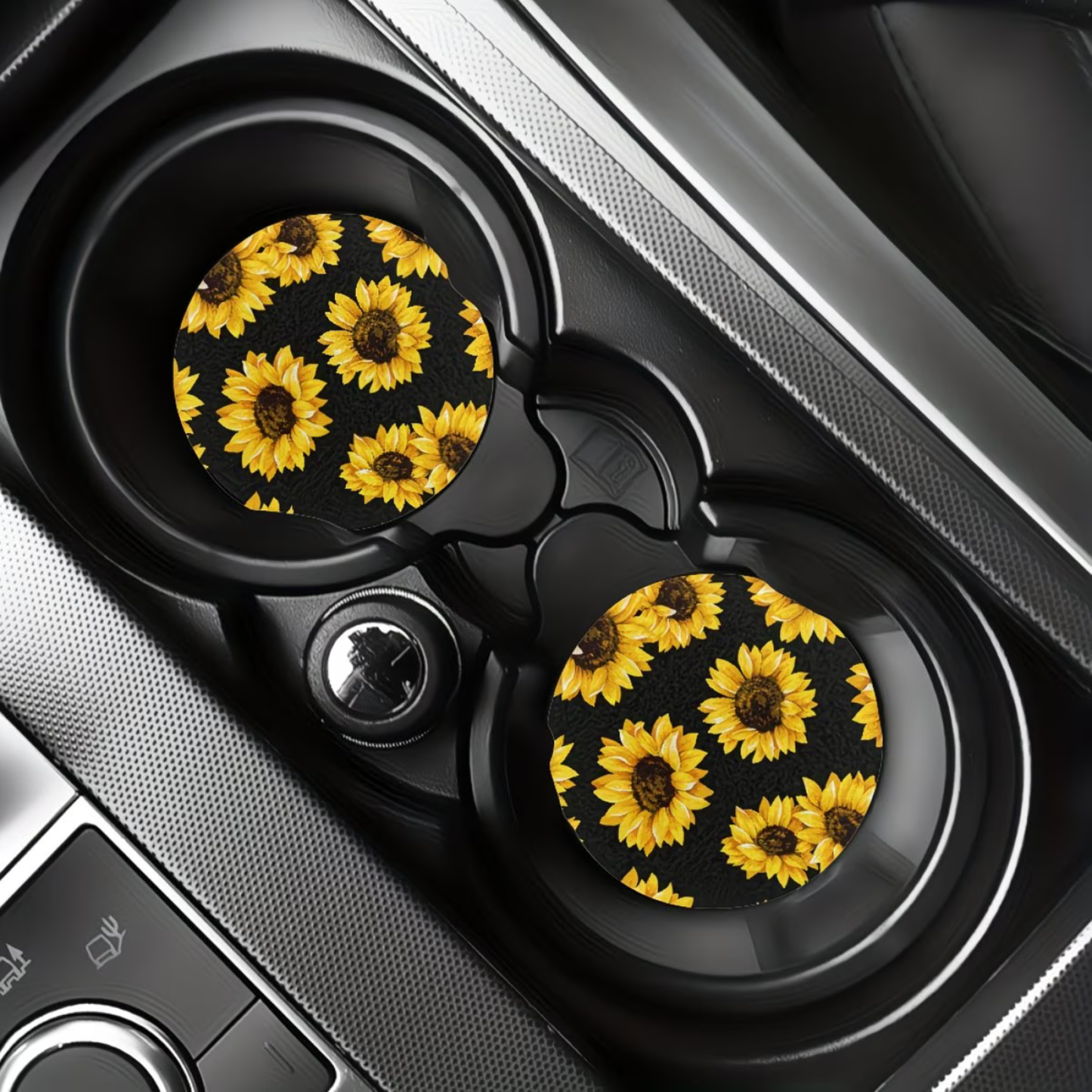2Pc Sunflower Car Cup Coasters