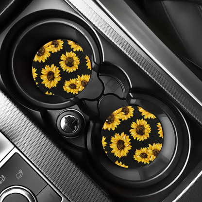 2Pc Sunflower Car Cup Coasters