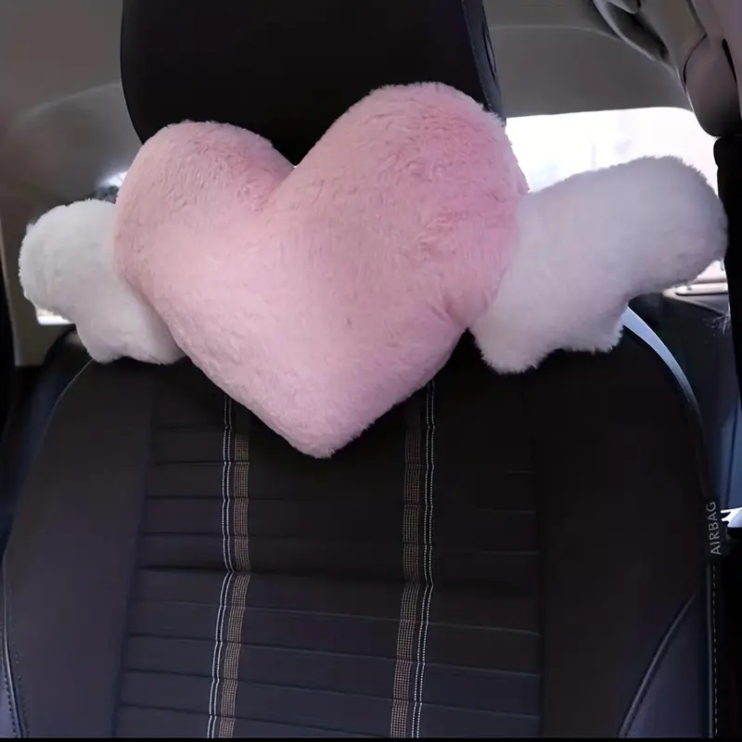 Heart with Wings Pink Car Headrest Plushy