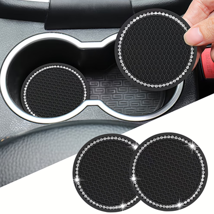 2Pc Black Honeycomb Cup Coasters with Diamantes