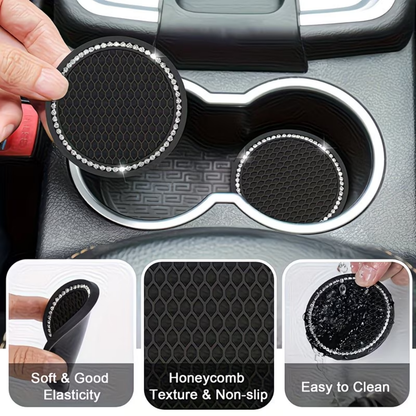 2Pc Black Honeycomb Cup Coasters with Diamantes