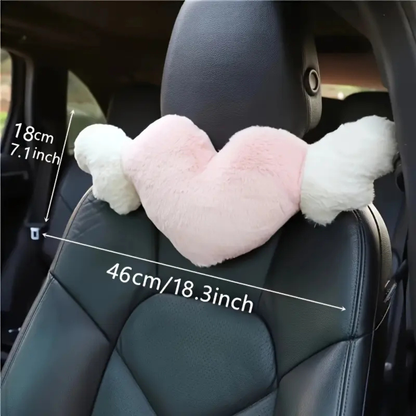 Heart with Wings Pink Car Headrest Plushy
