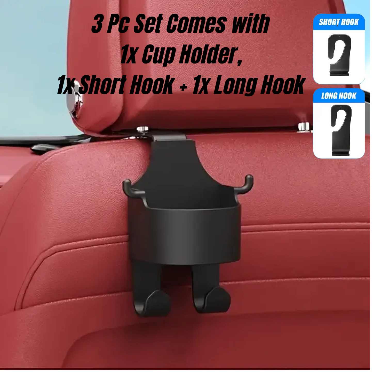 Rear Headrest Multi Functional Cup & Phone Holder with Hooks