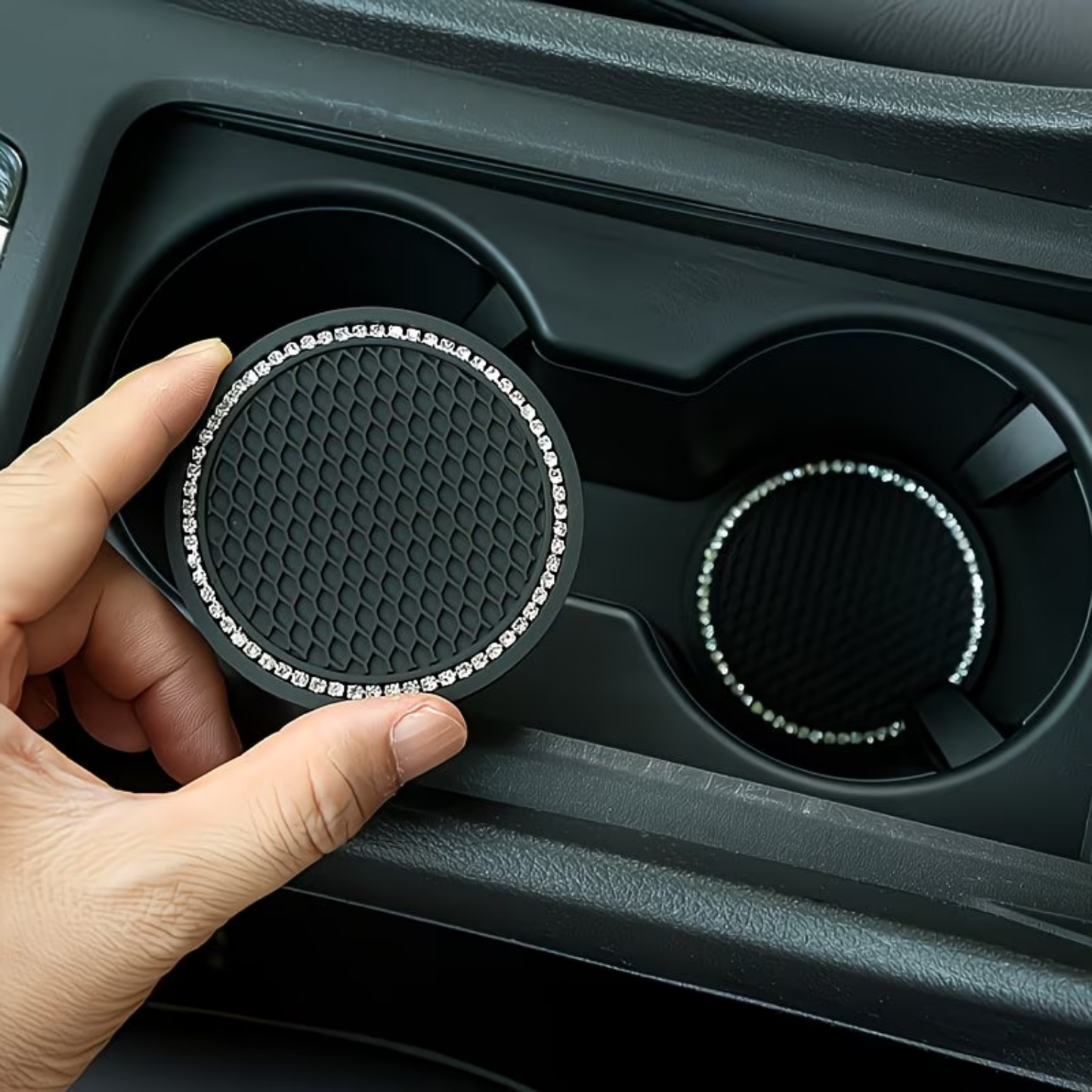 2Pc Black Honeycomb Cup Coasters with Diamantes