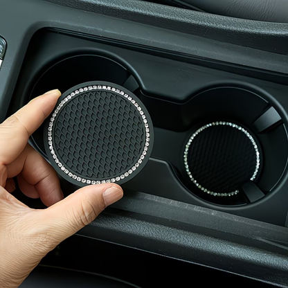 2Pc Black Honeycomb Cup Coasters with Diamantes