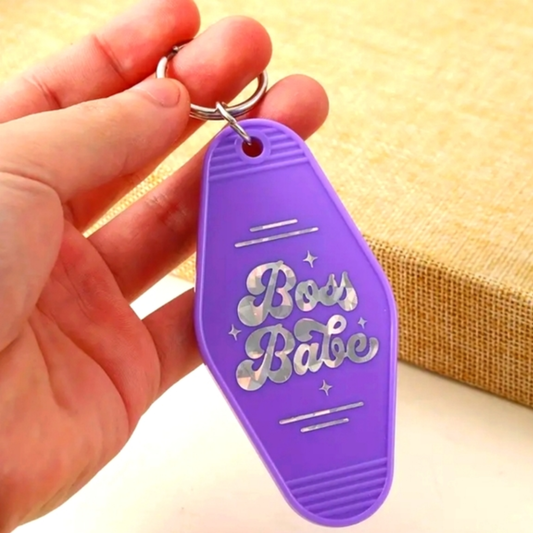 Boss Babe Motel Tag Keyring - Purple