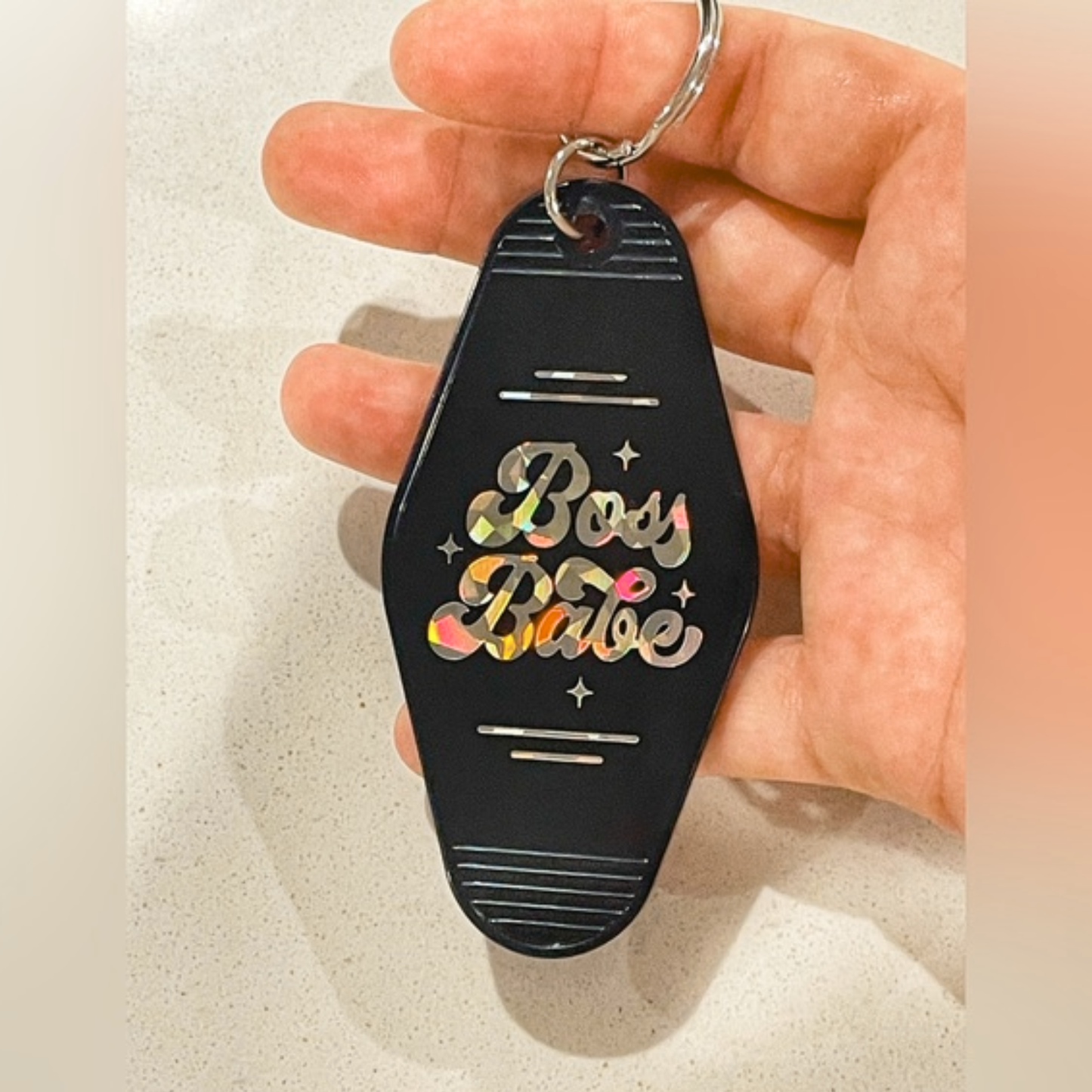 Boss Babe Motel Tag Keyring - Black