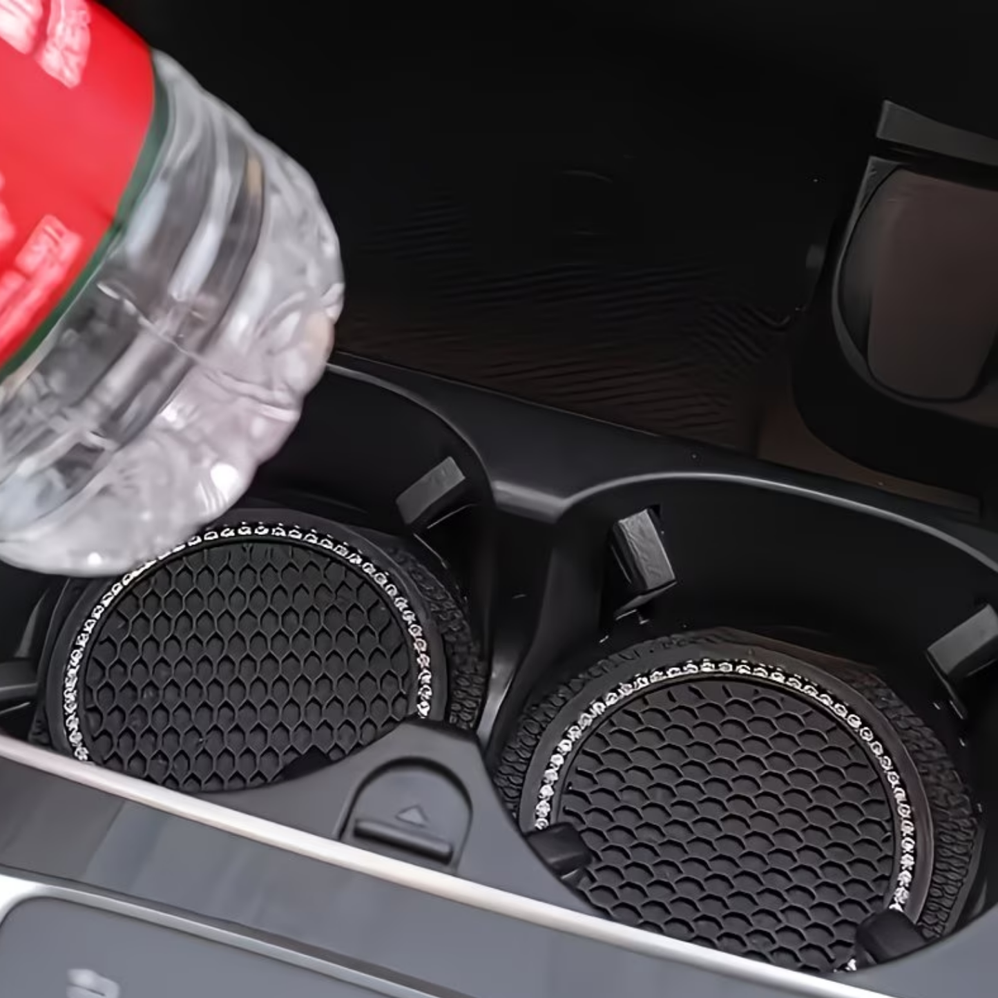 2Pc Black Honeycomb Cup Coasters with Diamantes