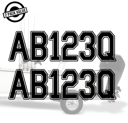 Two black 'AB123Q' decals on a white background with a 2-pack value label.