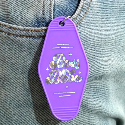 Boss Babe Motel Tag Keyring - Purple