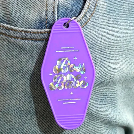 Boss Babe Motel Tag Keyring - Purple