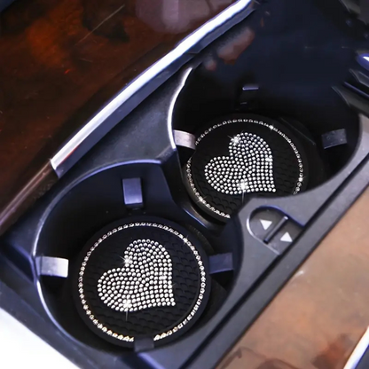 2Pc Sparkle Heart Bling Car Coasters - Assorted Colours