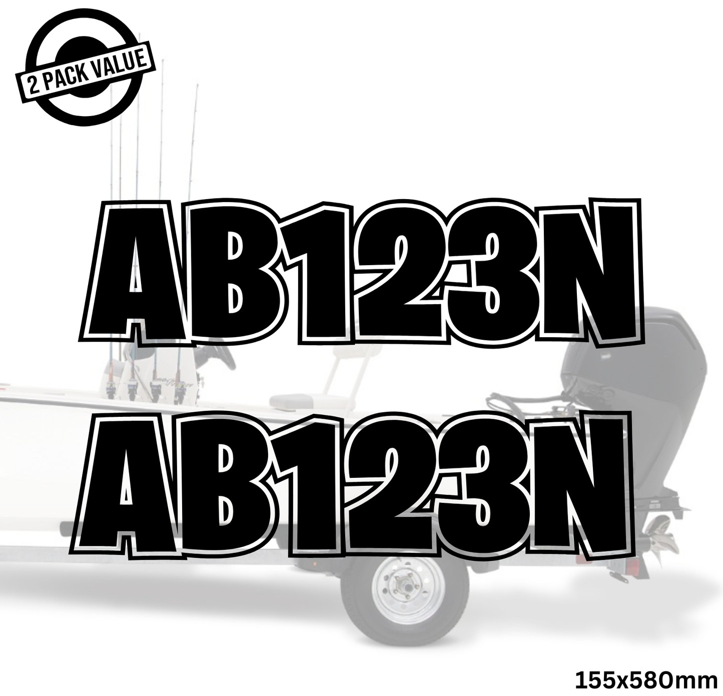 Boat Registration Number x2 - 580mm - Single Line - Outline Style 2