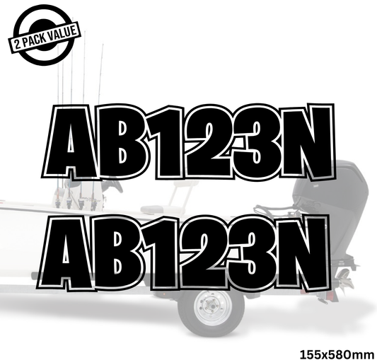Boat Registration Number x2 - 580mm - Single Line - Outline Style 2