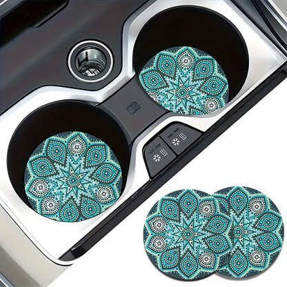 2Pc Blue Mandala Car Cup Coasters