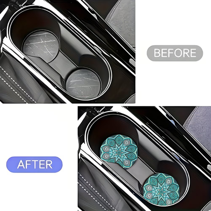 2Pc Blue Mandala Car Cup Coasters