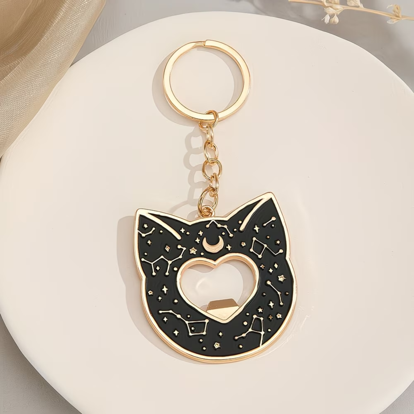 Black Cat Celestial Bottle Opener Enamel Keyring