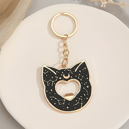 Black Cat Celestial Bottle Opener Enamel Keyring