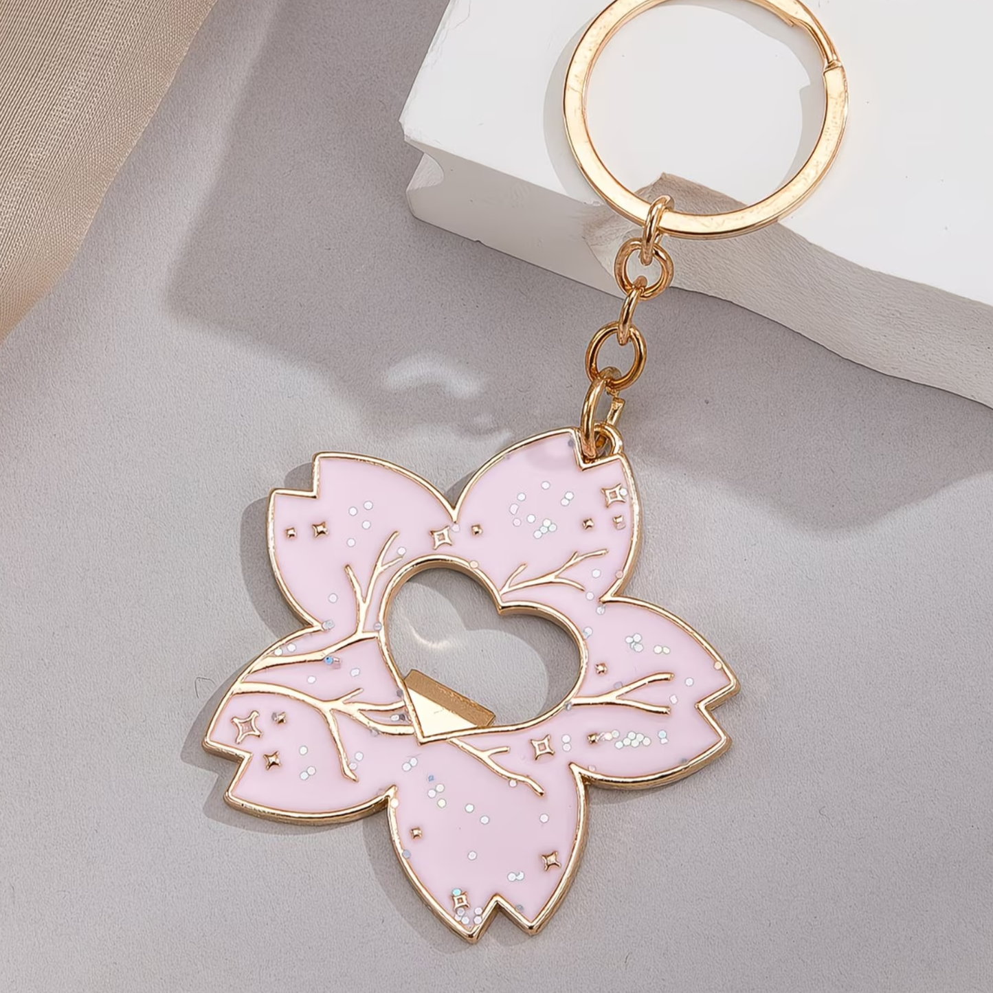 Cherry Blossom Bottle Opener Enamel Keyring