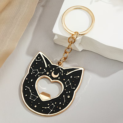 Black Cat Celestial Bottle Opener Enamel Keyring