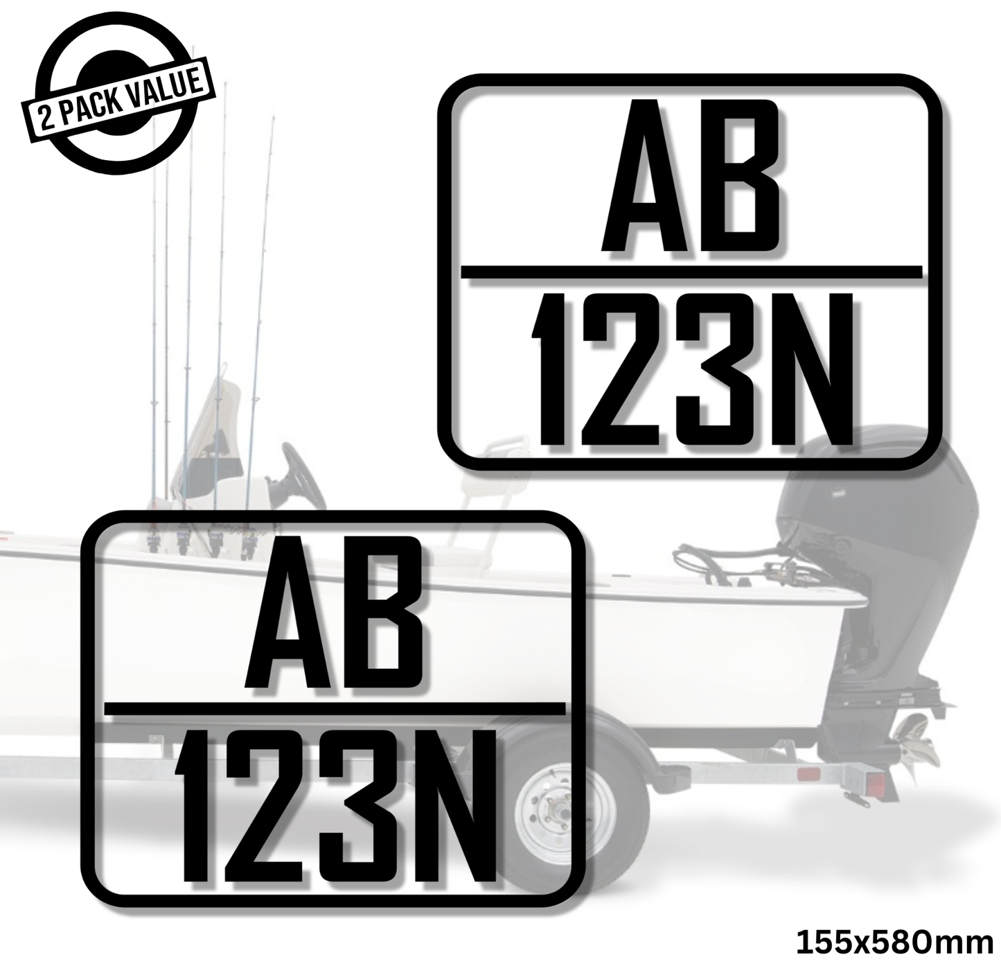 Rectangle Boat Registration Number - Twin Set - Style 1