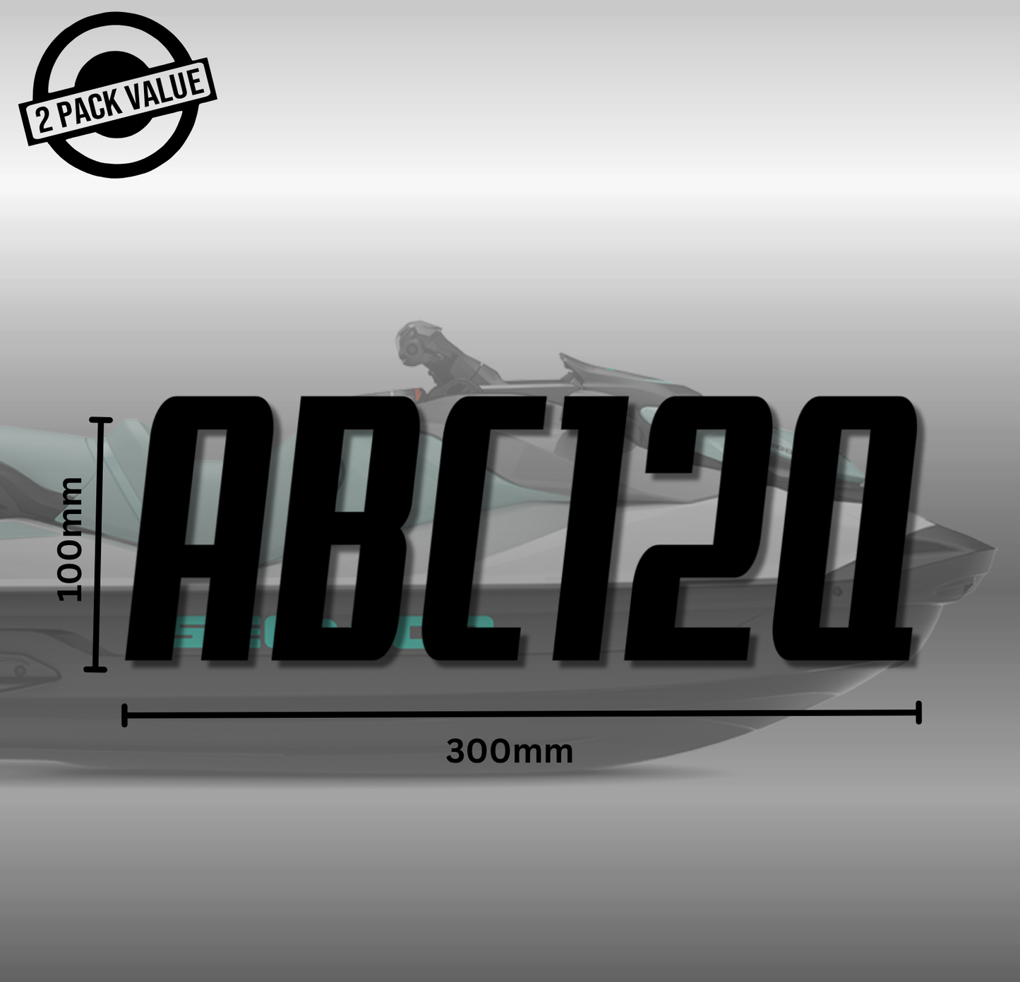 Jet Ski Registration x2 - 300mm - Single Line - Style 2