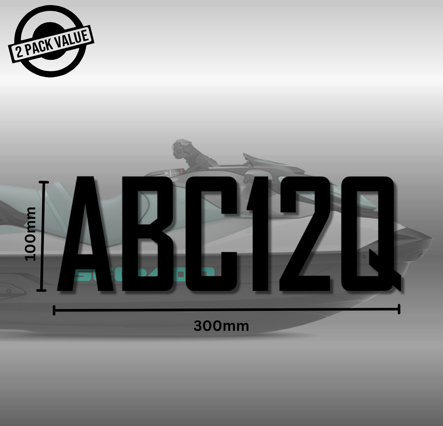 Jet Ski Registration x2 - 300mm - Single Line - Style 1