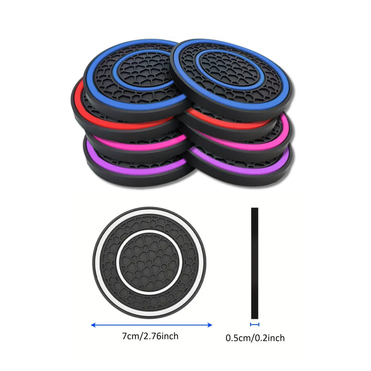 2Pc Anti-Slip Removable Car Coasters - Assorted Colours Available