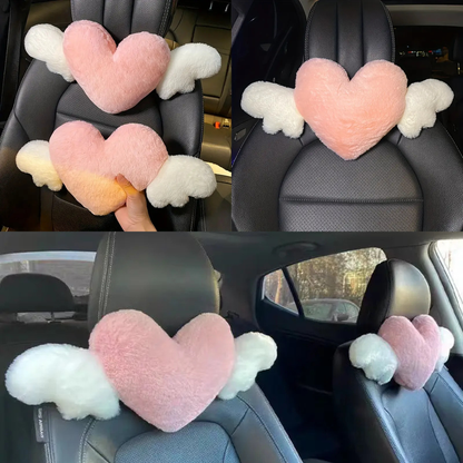 Heart with Wings Pink Car Headrest Plushy