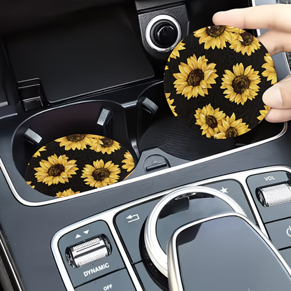 2Pc Sunflower Car Cup Coasters